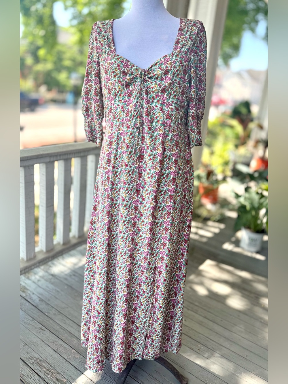 Tahari Pink, Green and Cream Floral Maxi Dress